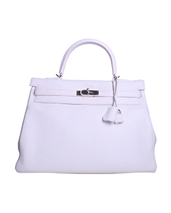 Kelly 35 Retourne Veau Taurillon Clemence in White,Rsq(2014),DB/Key/Lock/S